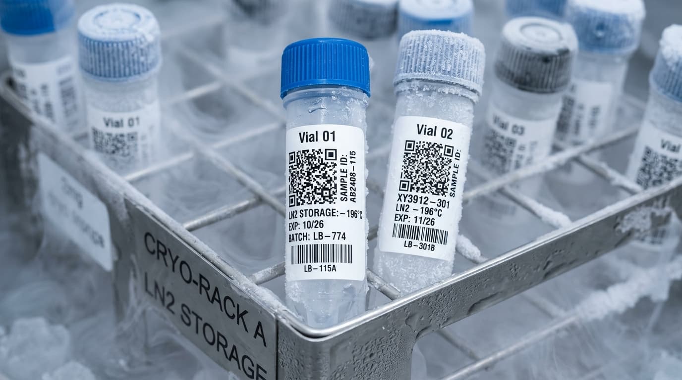 Microscopic surface texture and adhesive flow dynamics on Liquid Nitrogen Cryo Vials & Frozen Glass/Plastic