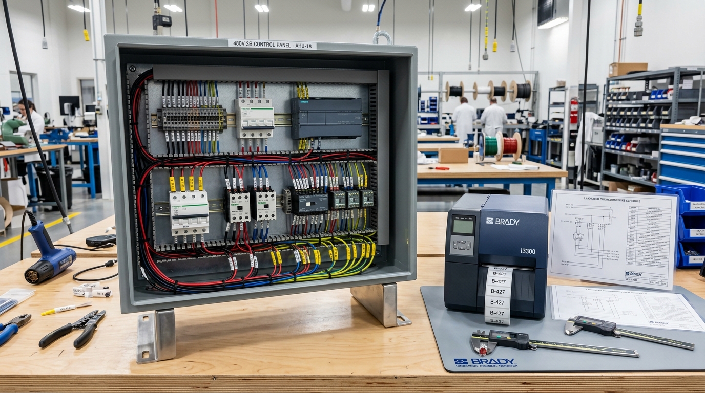 Industrial Electrical Control Panel Wiring with Brady B-427 Self-Laminating Wire Markers and i3300 Thermal Transfer Label Printer